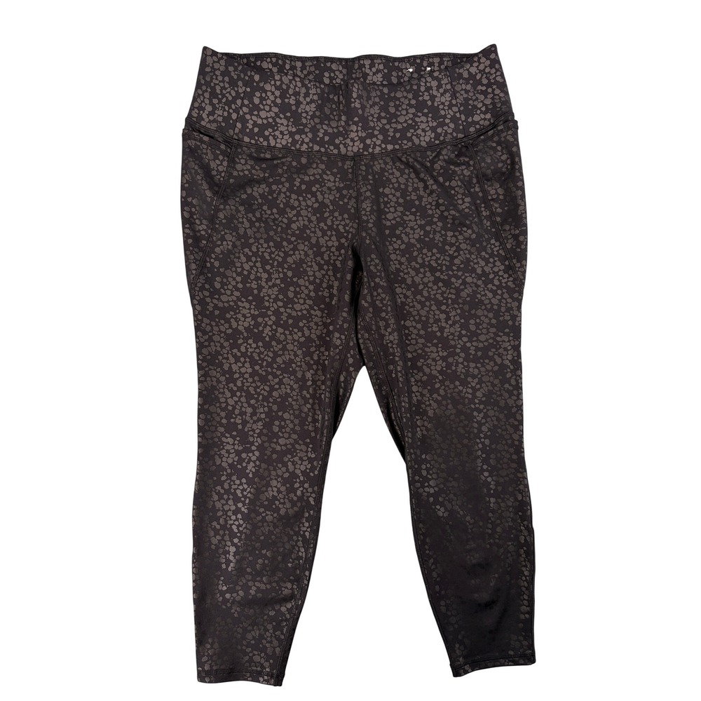 LIVI Active Womens 18/20 Black Spotted High Rise Cropped Leggings with Pockets